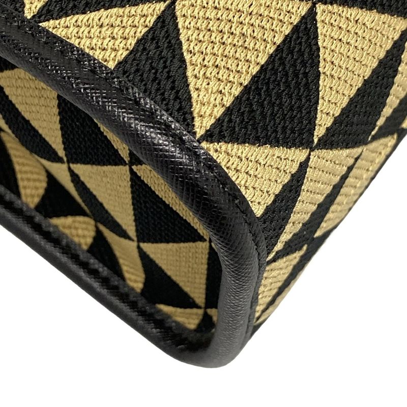 Prada Tote Bag Symbol Embroidery Fabric Large Handbag 1ba356 Black And Beige