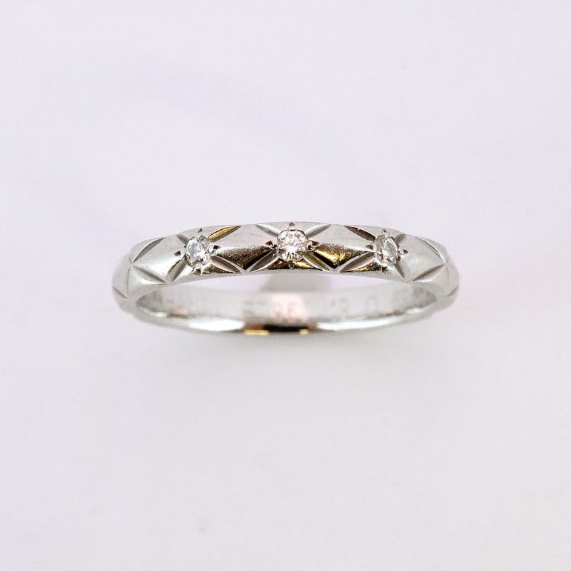 Chanel Ring Matelasse 3PD Pt950 Platinum Diamond #48 Ladies