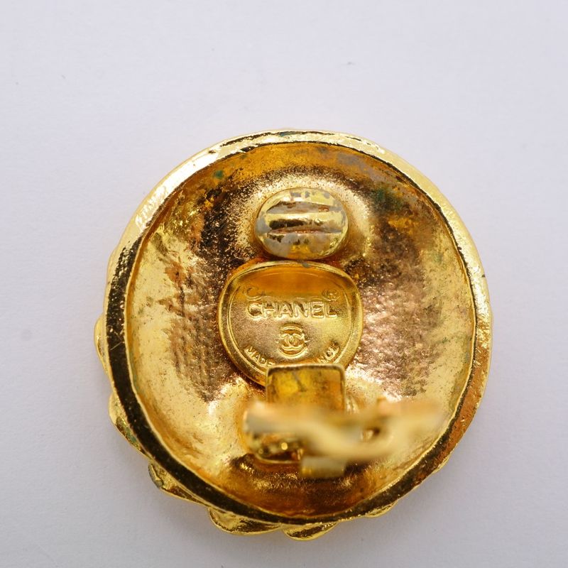 Chanel Earring Vintage Mademoiselle Round Shape Circle GP Plated Gold Ladies