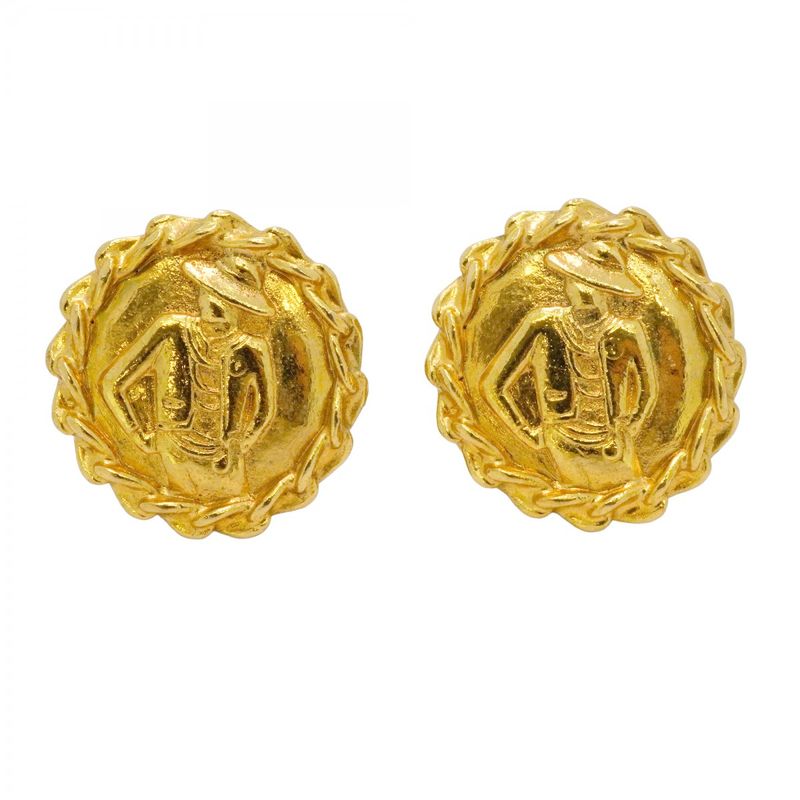 Chanel Earring Vintage Mademoiselle Round Shape Circle GP Plated Gold Ladies