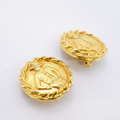 Chanel Earring Vintage Mademoiselle Round Shape Circle GP Plated Gold Ladies
