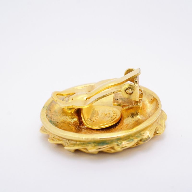 Chanel Earring Vintage Mademoiselle Round Shape Circle GP Plated Gold Ladies