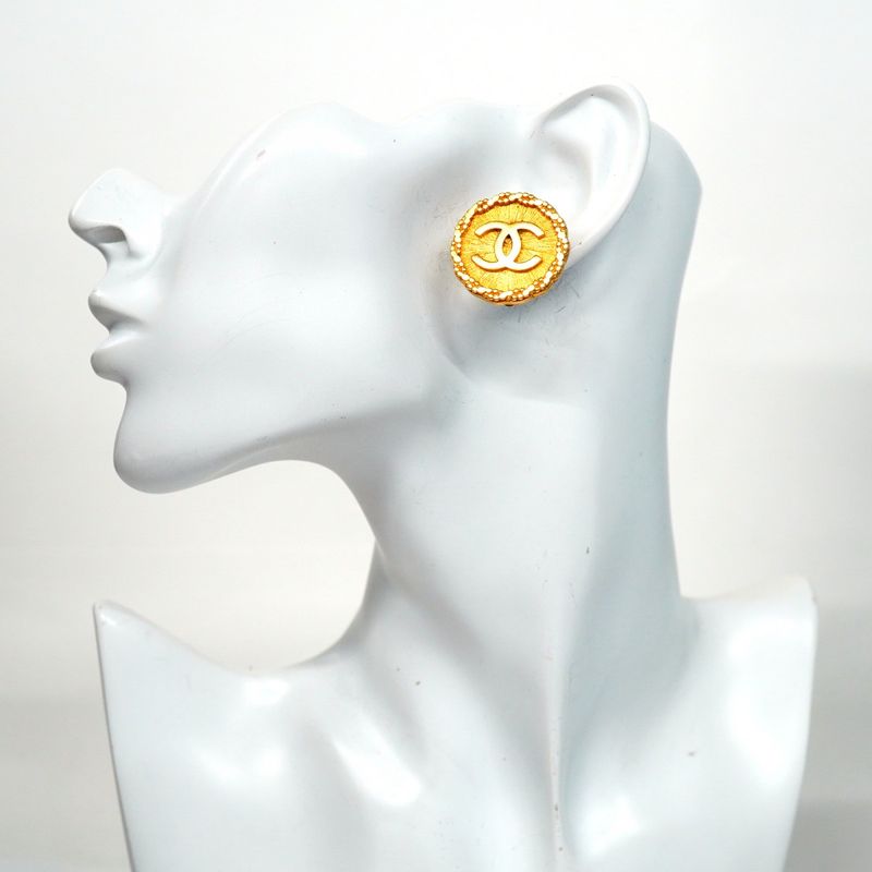 Chanel Earring Vintage Coco Mark Round Shape Circle GP Plated Gold Ladies