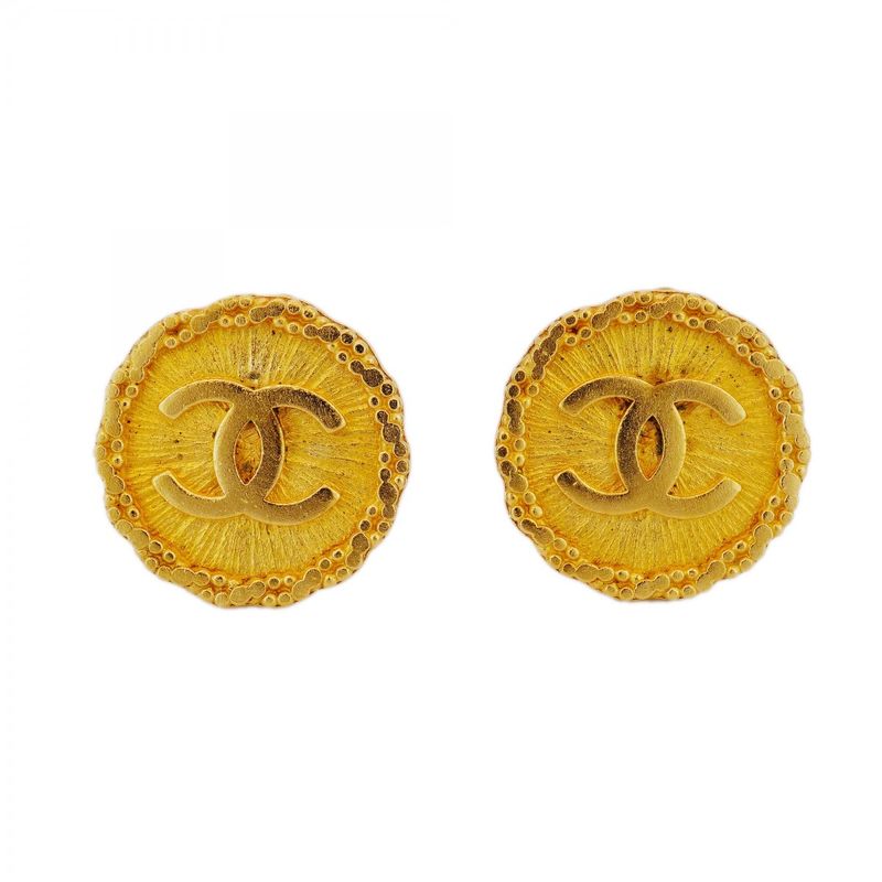 Chanel Earring Vintage Coco Mark Round Shape Circle GP Plated Gold Ladies