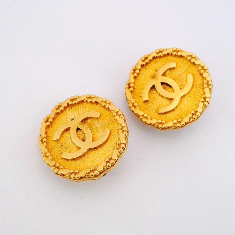 Chanel Earring Vintage Coco Mark Round Shape Circle GP Plated Gold Ladies