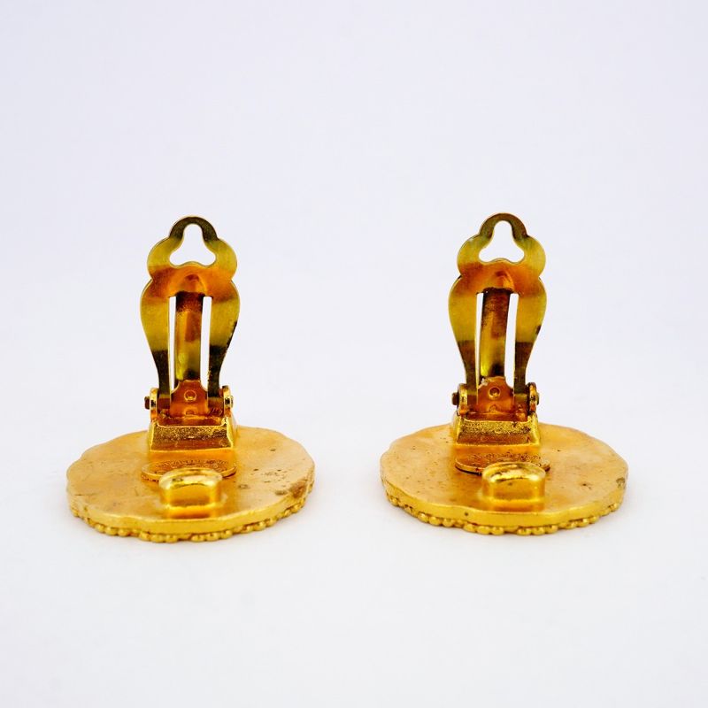 Chanel Earring Vintage Coco Mark Round Shape Circle GP Plated Gold Ladies