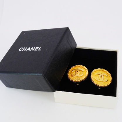 Chanel Earring Vintage Coco Mark Round Shape Circle GP Plated Gold Ladies