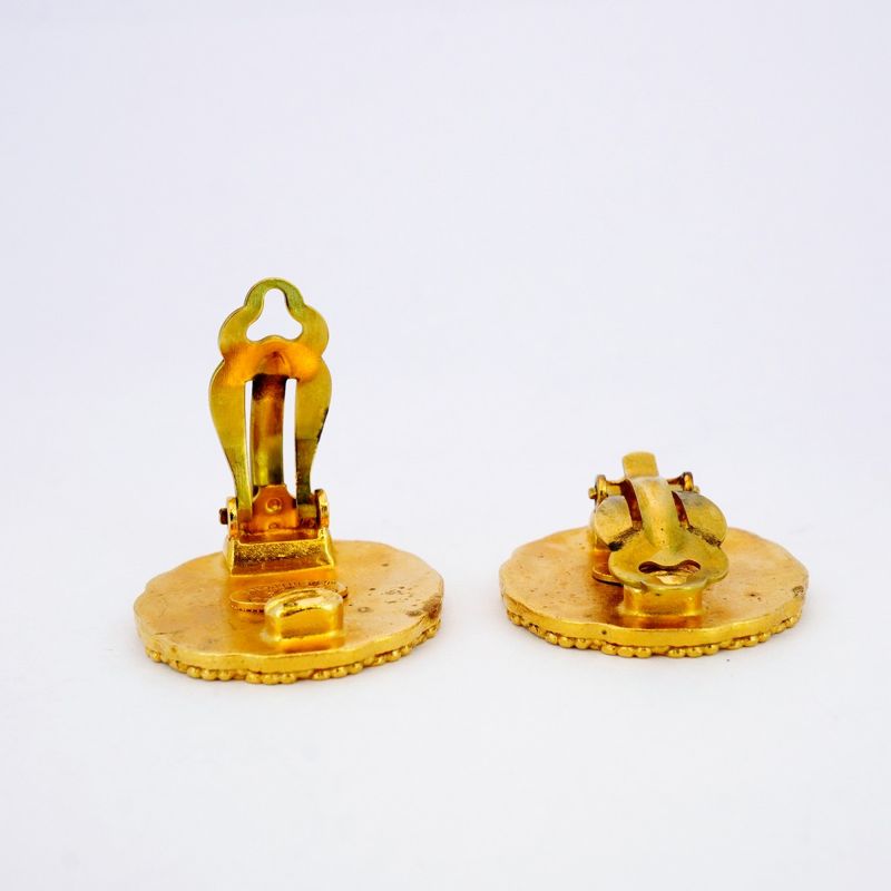 Chanel Earring Vintage Coco Mark Round Shape Circle GP Plated Gold Ladies