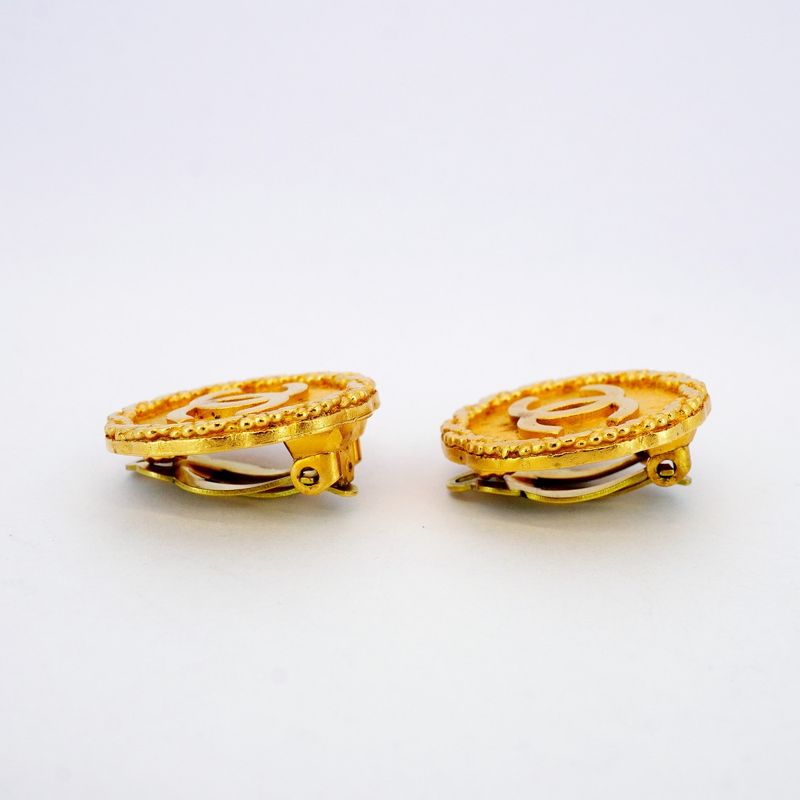 Chanel Earring Vintage Coco Mark Round Shape Circle GP Plated Gold Ladies