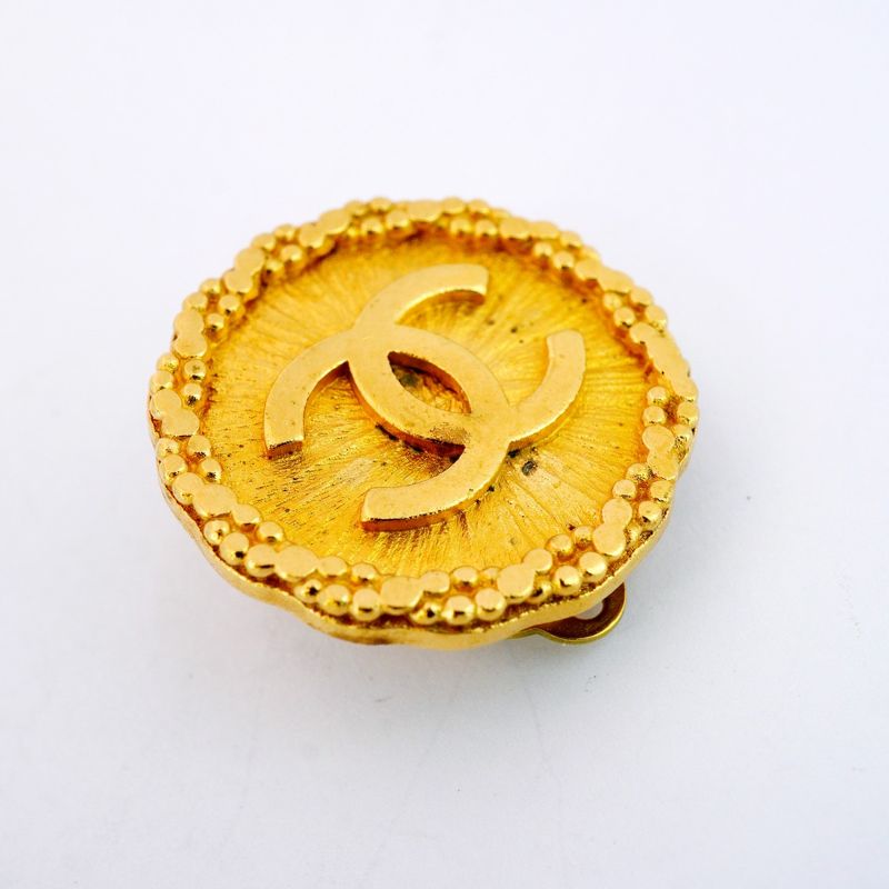 Chanel Earring Vintage Coco Mark Round Shape Circle GP Plated Gold Ladies