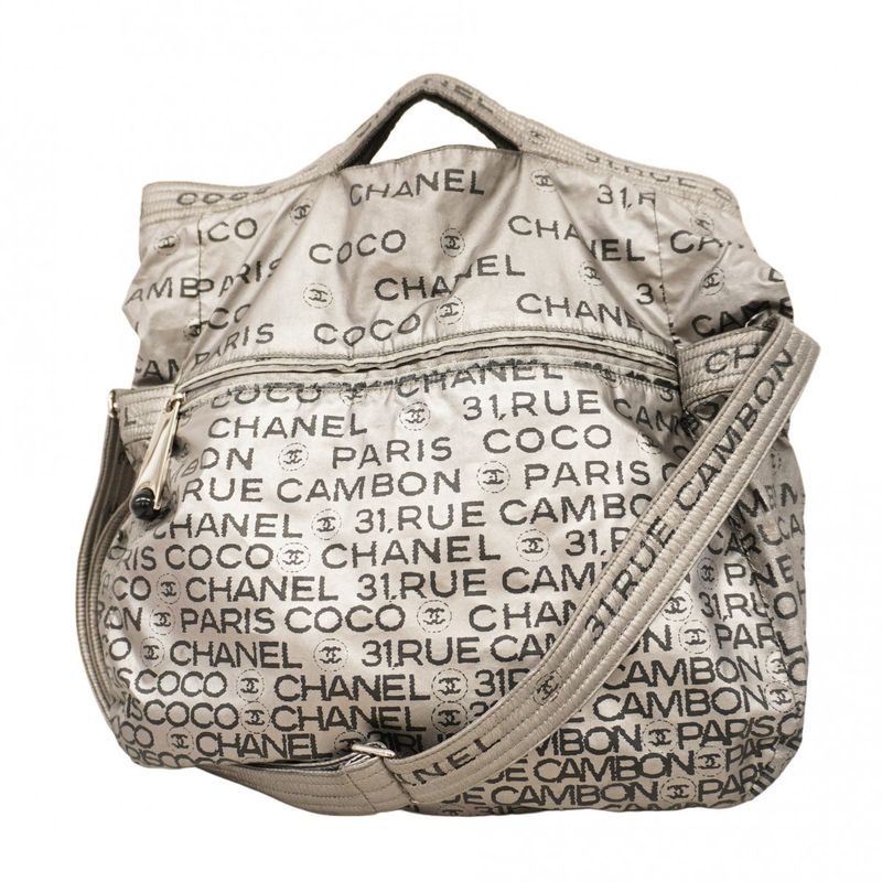 Chanel Shoulder Bag Unlimited Nylon Gray Silver Hardware Women