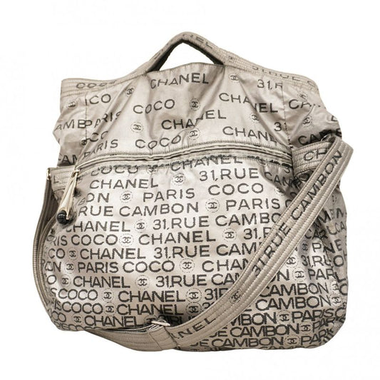 Chanel Shoulder Bag Unlimited Nylon Gray Silver Hardware Women