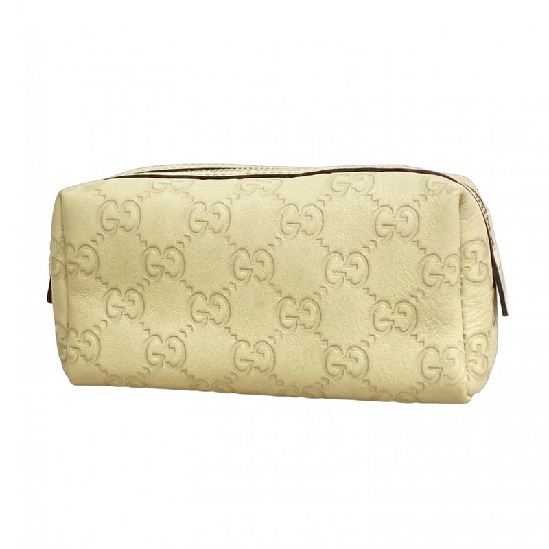 Gucci Pouch Guccissima 153228 Leather Beige Chien Pan Gold Hardware Women