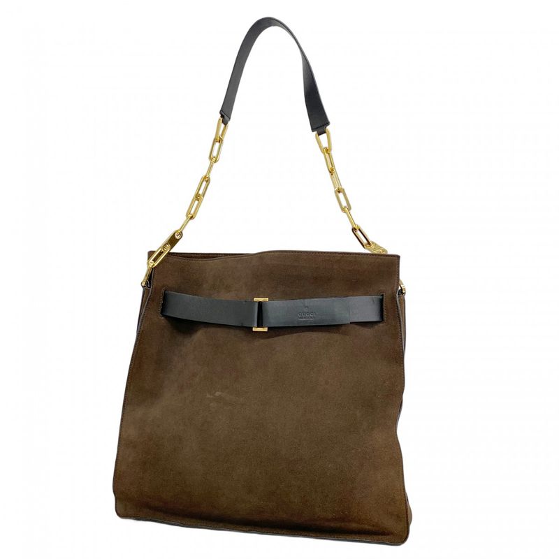 Gucci Shoulder Bag 001 4081 Suede Brown Gold Hardware Women's