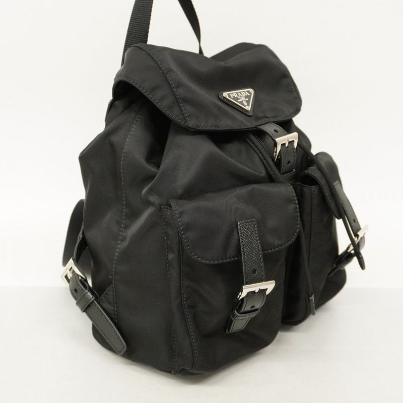 Prada Backpack Daypack Tessuto Nylon Black Silver Hardware Women