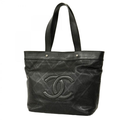 Chanel Tote Bag Perforated Leather Black Silver Hardware Women