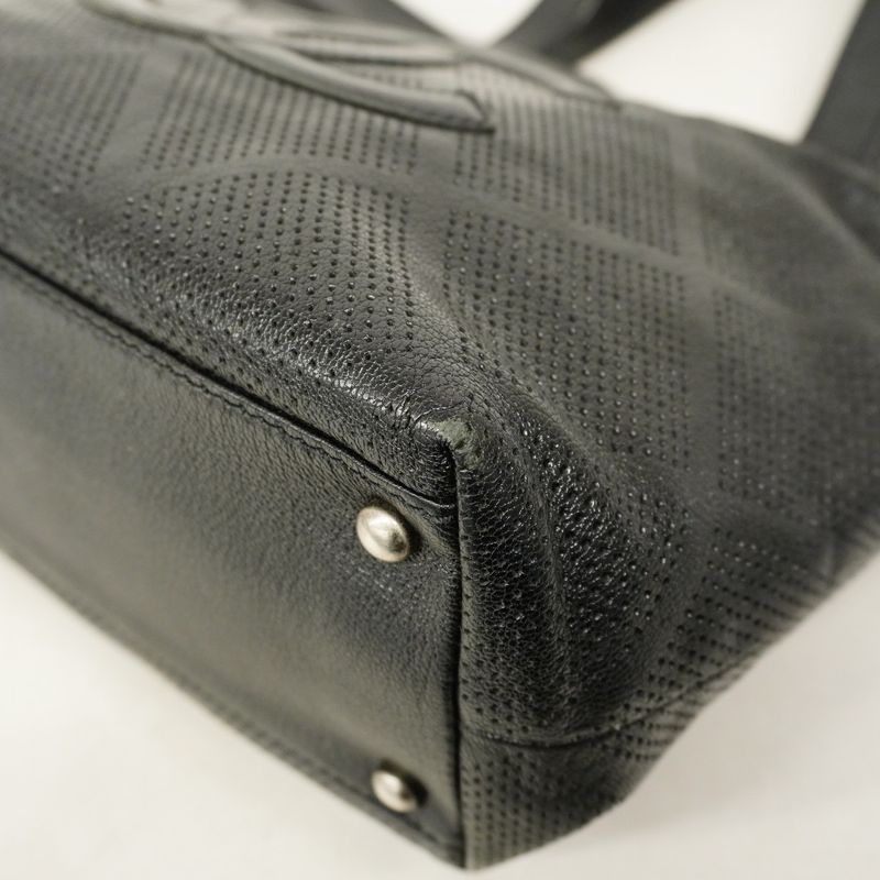 Chanel Tote Bag Perforated Leather Black Silver Hardware Women
