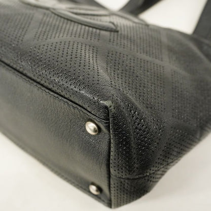 Chanel Tote Bag Perforated Leather Black Silver Hardware Women
