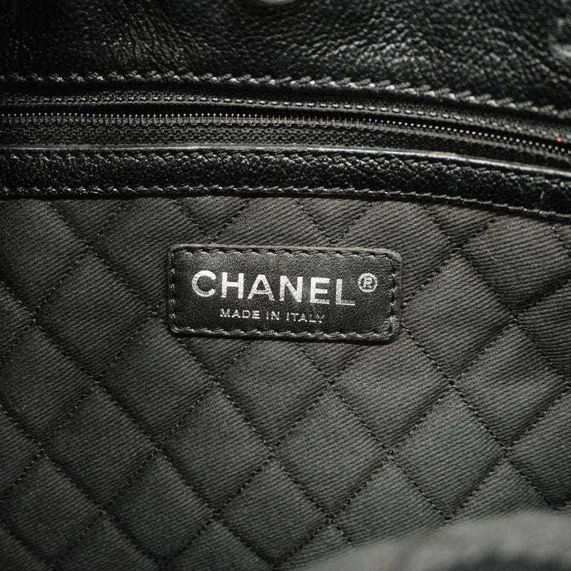 Chanel Tote Bag Perforated Leather Black Silver Hardware Women