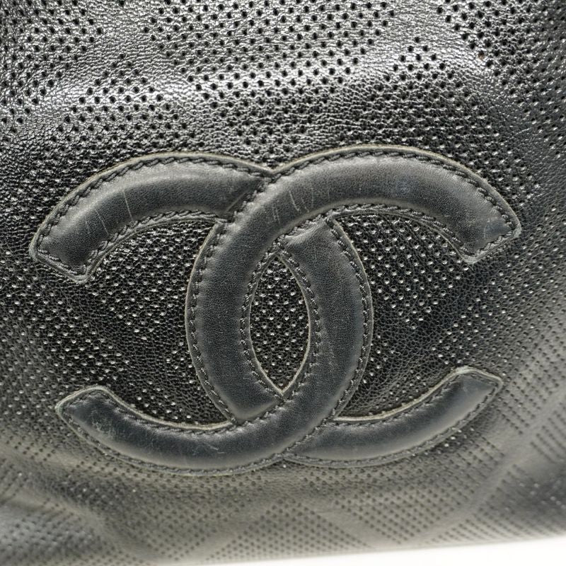 Chanel Tote Bag Perforated Leather Black Silver Hardware Women