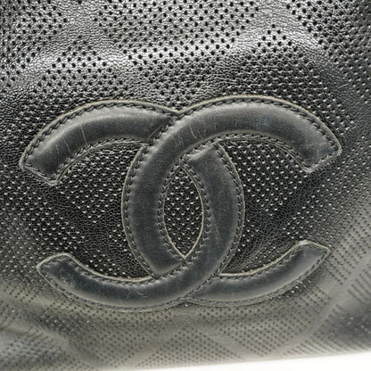 Chanel Tote Bag Perforated Leather Black Silver Hardware Women