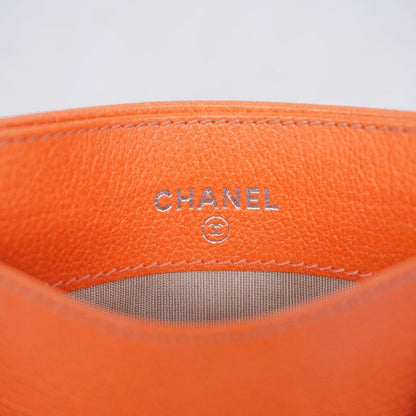 Chanel Card Case Camellia Leather Orange Silver Hardware Women