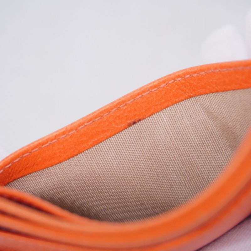 Chanel Card Case Camellia Leather Orange Silver Hardware Women