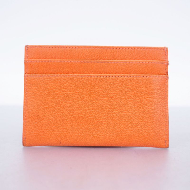 Chanel Card Case Camellia Leather Orange Silver Hardware Women