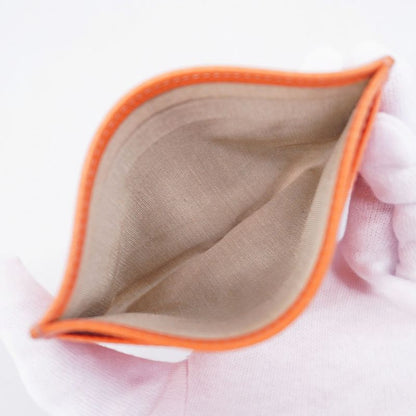 Chanel Card Case Camellia Leather Orange Silver Hardware Women