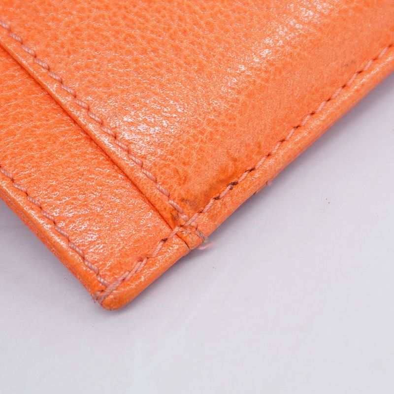 Chanel Card Case Camellia Leather Orange Silver Hardware Women