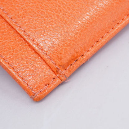 Chanel Card Case Camellia Leather Orange Silver Hardware Women