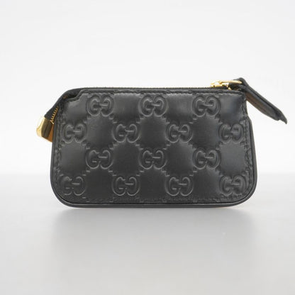 Gucci Coin Case Guccissima 447964 Leather Black Gold Hardware Men Ladies Unisex