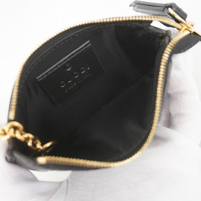 Gucci Coin Case Guccissima 447964 Leather Black Gold Hardware Men Ladies Unisex
