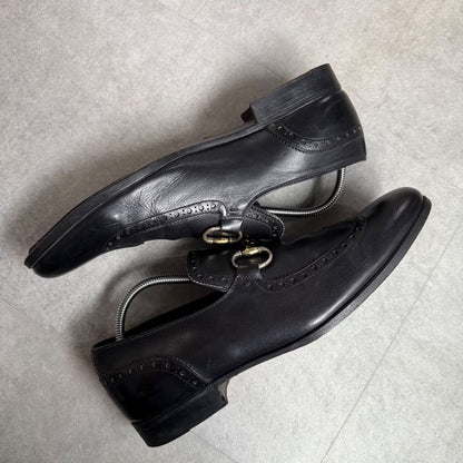 Gucci Horsebit Loafer Wingtip Leather Black Gold Silver Hardware Business Shoes