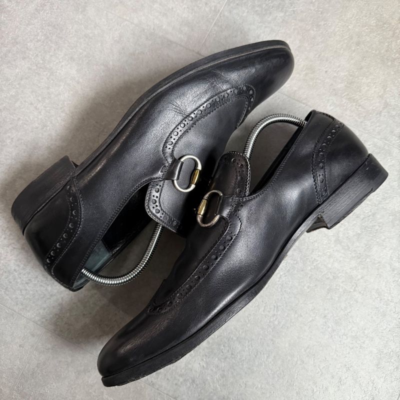 Gucci Horsebit Loafer Wingtip Leather Black Gold Silver Hardware Business Shoes