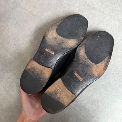 Gucci Horsebit Loafer Wingtip Leather Black Gold Silver Hardware Business Shoes