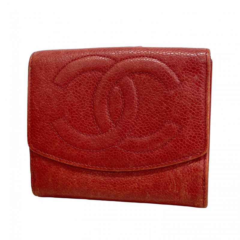 Chanel Wallet Caviar Skin Red Gold Hardware Women