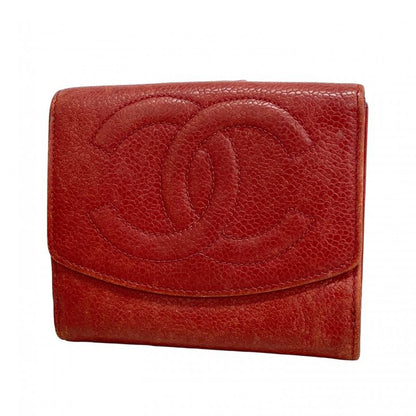 Chanel Wallet Caviar Skin Red Gold Hardware Women
