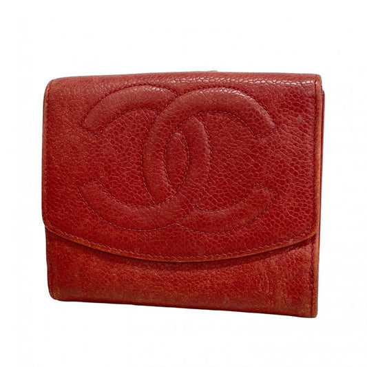 Chanel Wallet Caviar Skin Red Gold Hardware Women