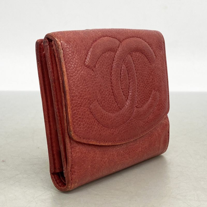 Chanel Wallet Caviar Skin Red Gold Hardware Women