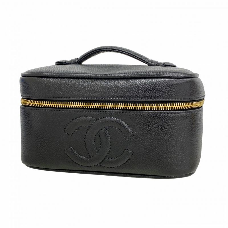 Chanel Vanity Bag Caviar Skin Black Gold Hardware Women