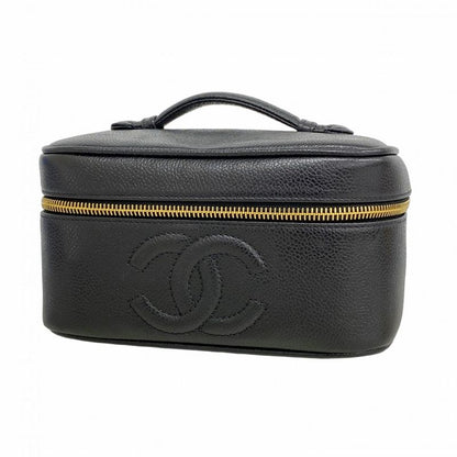Chanel Vanity Bag Caviar Skin Black Gold Hardware Women
