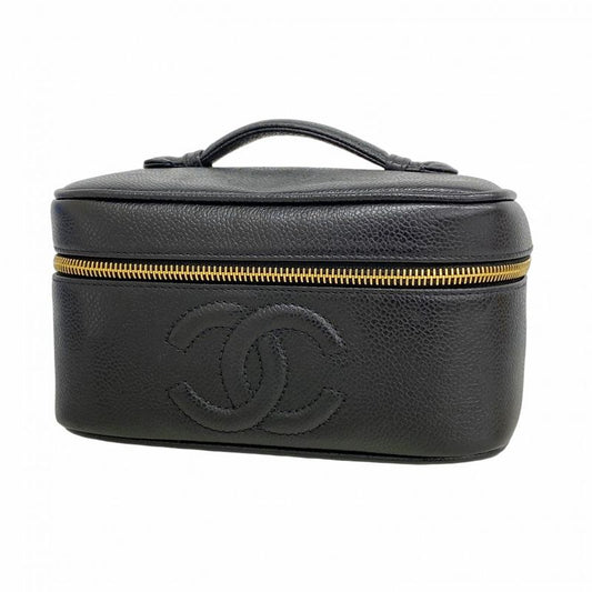 Chanel Vanity Bag Caviar Skin Black Gold Hardware Women