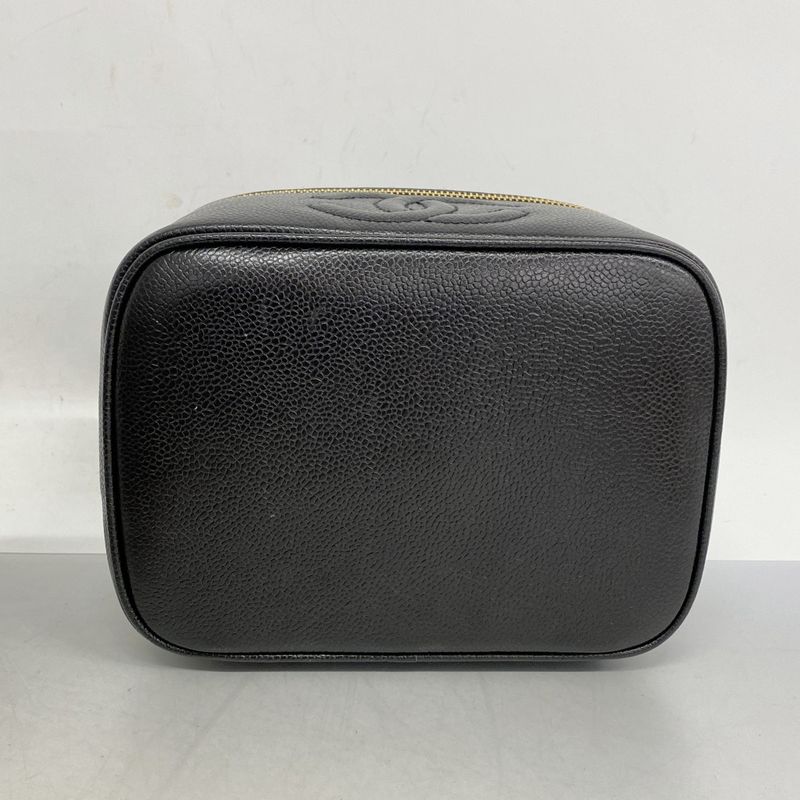 Chanel Vanity Bag Caviar Skin Black Gold Hardware Women