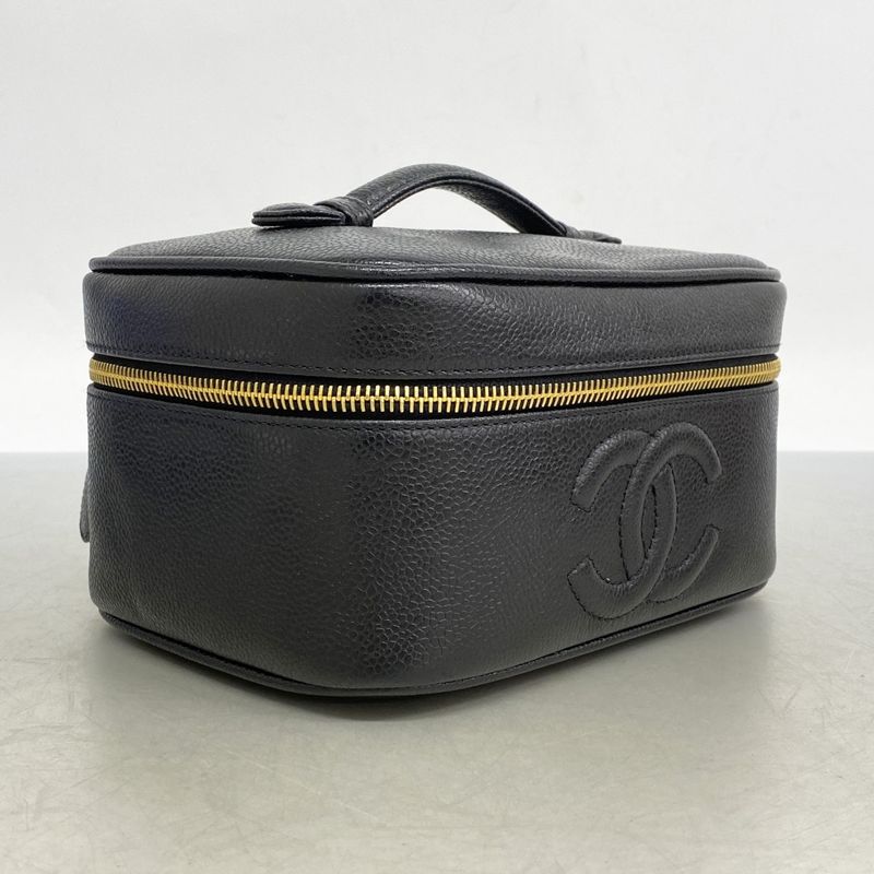 Chanel Vanity Bag Caviar Skin Black Gold Hardware Women