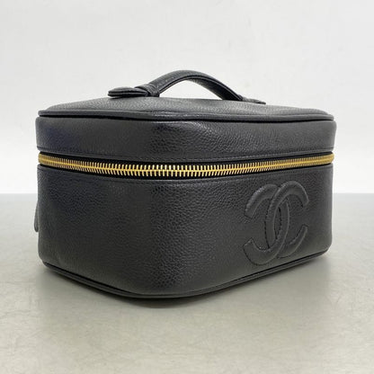 Chanel Vanity Bag Caviar Skin Black Gold Hardware Women