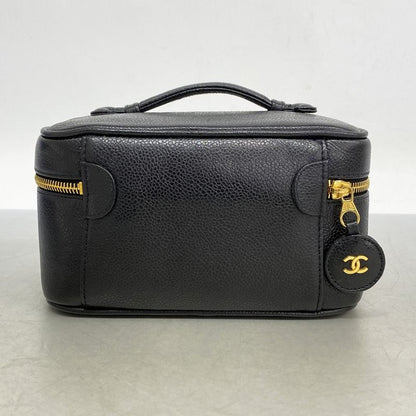 Chanel Vanity Bag Caviar Skin Black Gold Hardware Women
