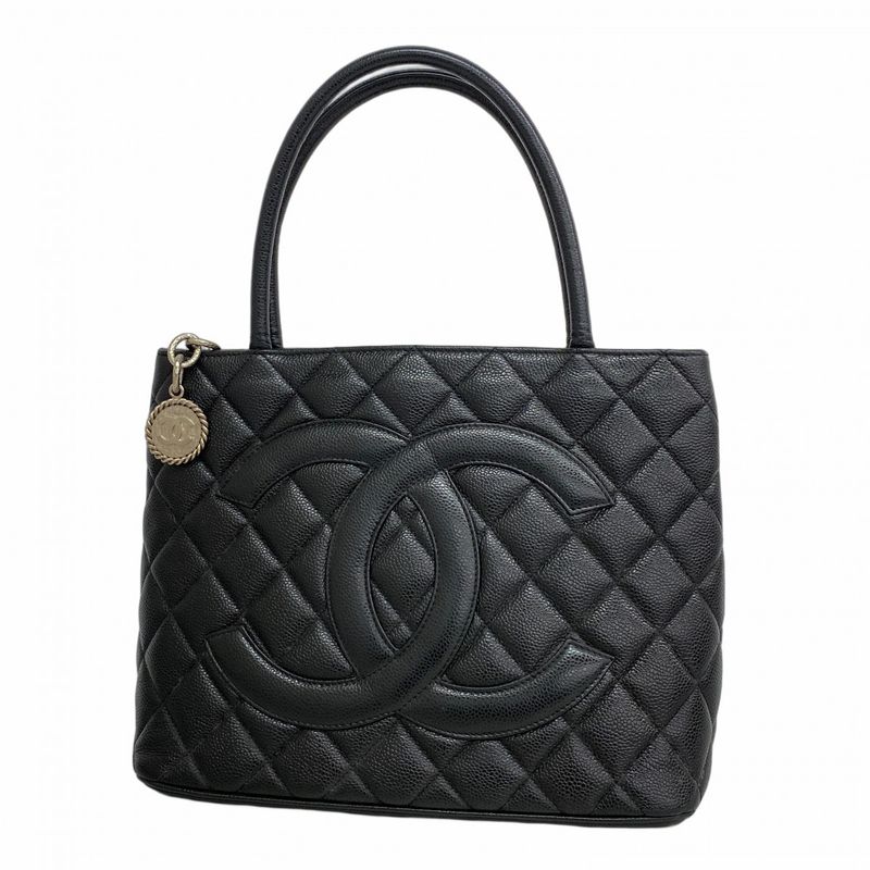 Chanel Tote Bag Revival Tote Caviar Skin Black Silver Hardware Women's