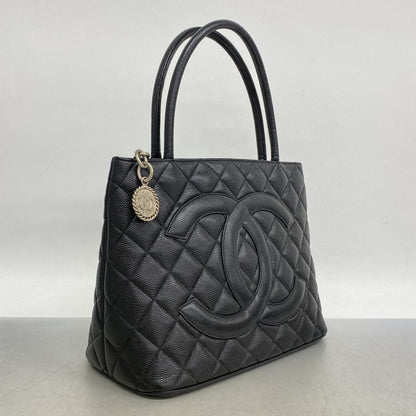 Chanel Tote Bag Revival Tote Caviar Skin Black Silver Hardware Women's