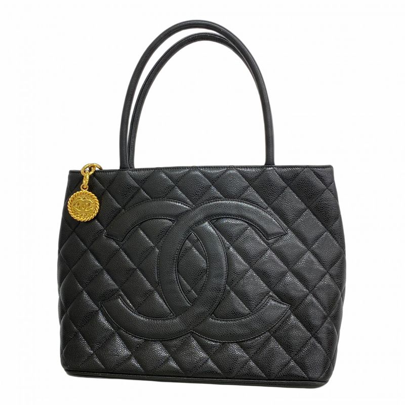Chanel Tote Bag Revival Tote Caviar Skin Black Gold Hardware Women's